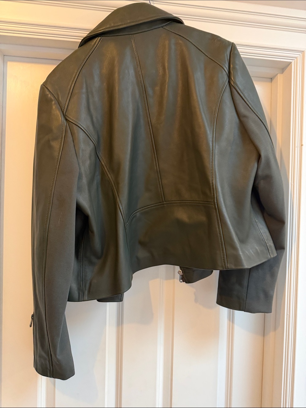 Sam Edelman Olive Green Leather Moto Jacket - Size XXL - Picture 3 of 3